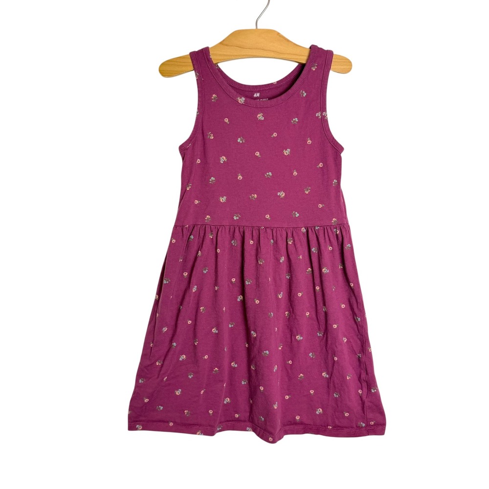HM Kids Girls Plum Purple Floral Sleeveless Jersey Cotton Dress